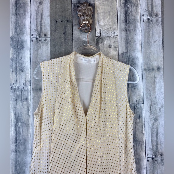 Victoria Beckham Pleat Metallic Dot Tank in Cream Gold Combo Size Medium. - Picture 3 of 8